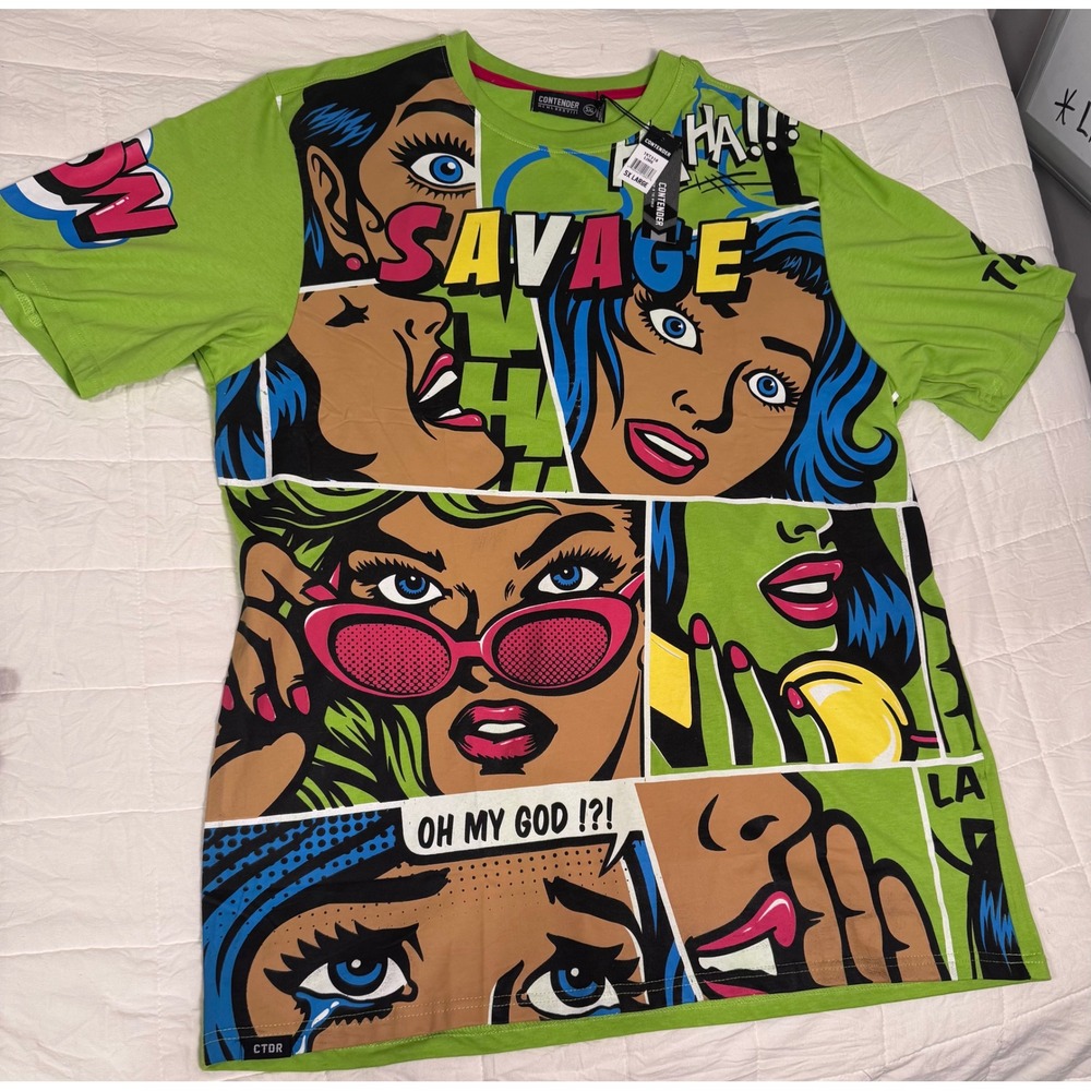 Contender Lime Green Pop Art Graphic T-Shirt 5X‎ Large New Comic Book Slogan
